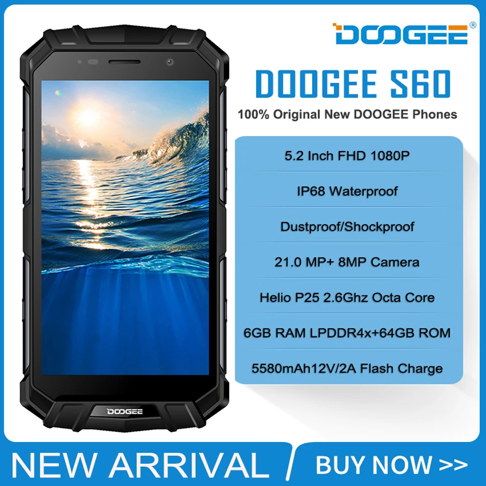 Doogee S60 IP68 Водонепроницаемый мобильного телефона 5580 мАч n Беспроводной заряда 6 ГБ+ 64 Гб 21MP 5," FHD ГЛОНАСС NFC отпечатков пальцев 4G смартфон