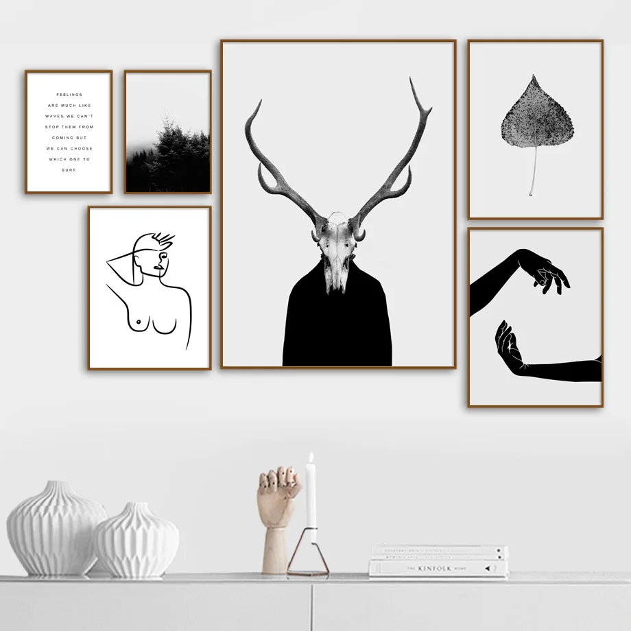 

Antlers Forest Leaf Abstract Woman Hand Wall Art Canvas Painting Nordic Posters And Prints Wall Pictures For Living Room Decor