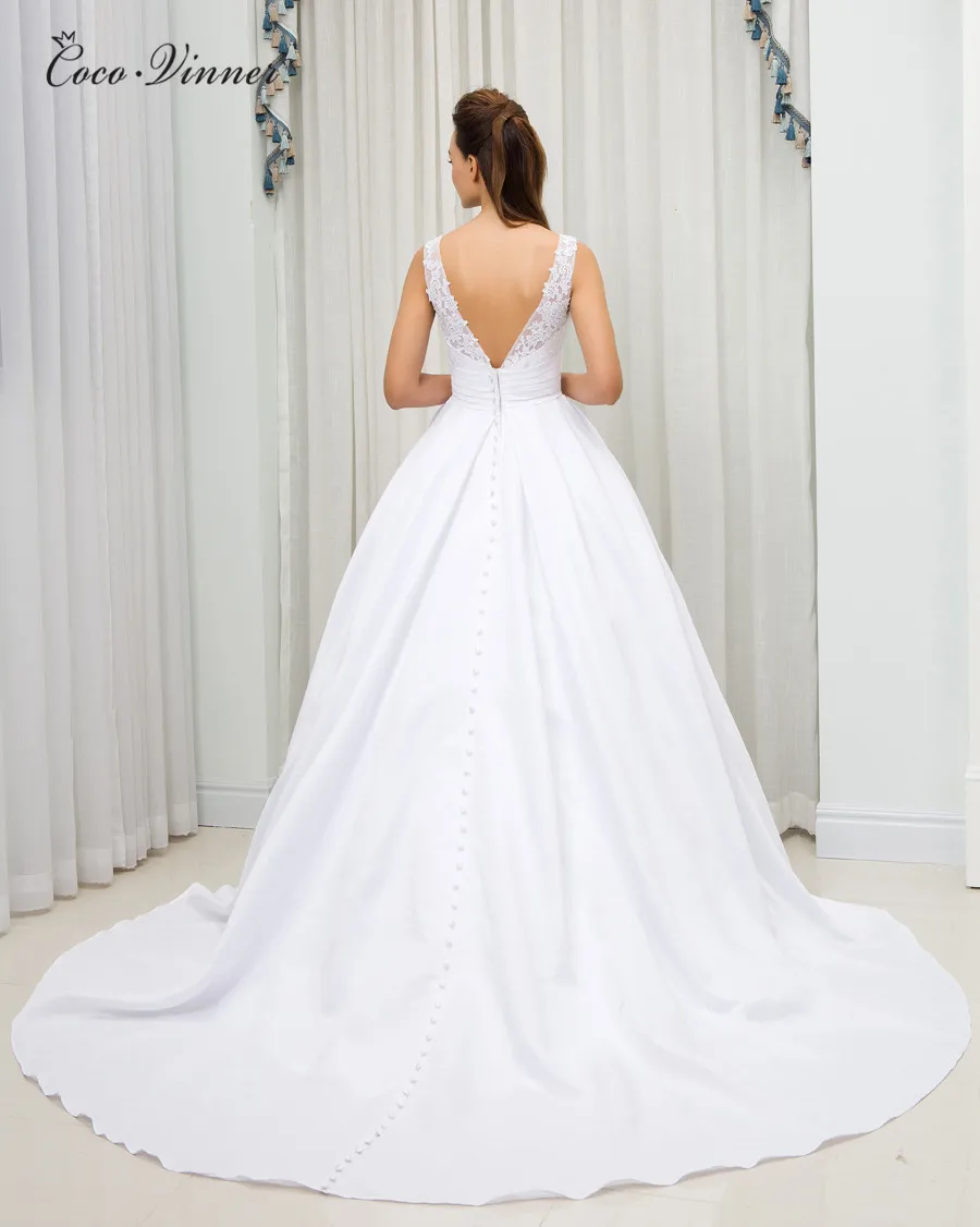 Vintage Elegant Ball Gown Satin Wedding Dress Europe New Boat Neck Lace Appliques Ruched Simple Bright Dresses W0204 | Свадьбы и