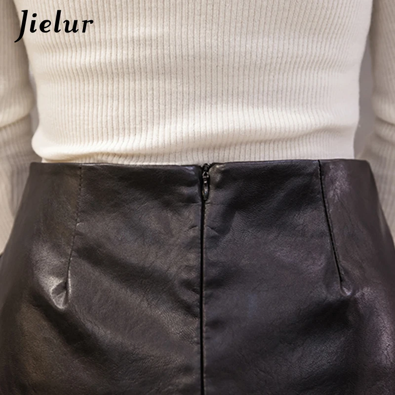 Jielur 2019 осенние корейские трапециевидные юбки из искусственной кожи женские для