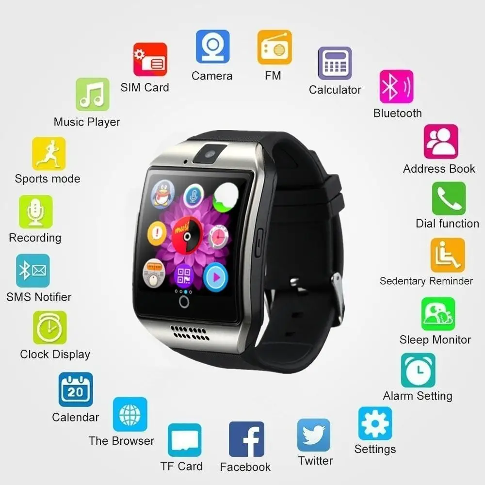 NFC Bluetooth Смарт-часы Q18PLUS с Камера facebook Синхронизация SMS MP3 Поддержка Sim TF для IOS и Android