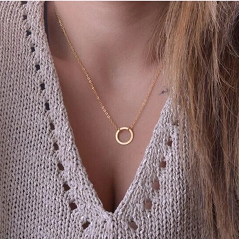 New Hot Fashion Gold Color Circle Pendant Necklace Maxi Statement Chokers Necklaces For Women Simple Jewelry x352 | Украшения и