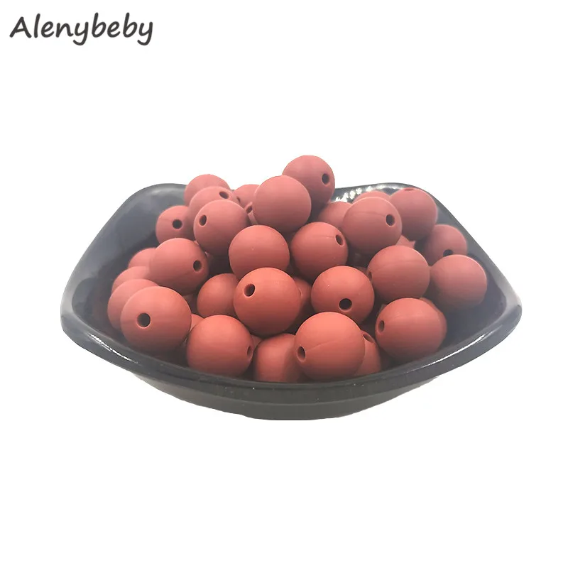Maroon 100 шт., для пищевых продуктов круглые силиконовые бусы 15 мм детский аксессуар для прорезывания зубов игрушка DIY соска цепи уход детский прорезыватель BPA бесплатно - Цвет: Maroon