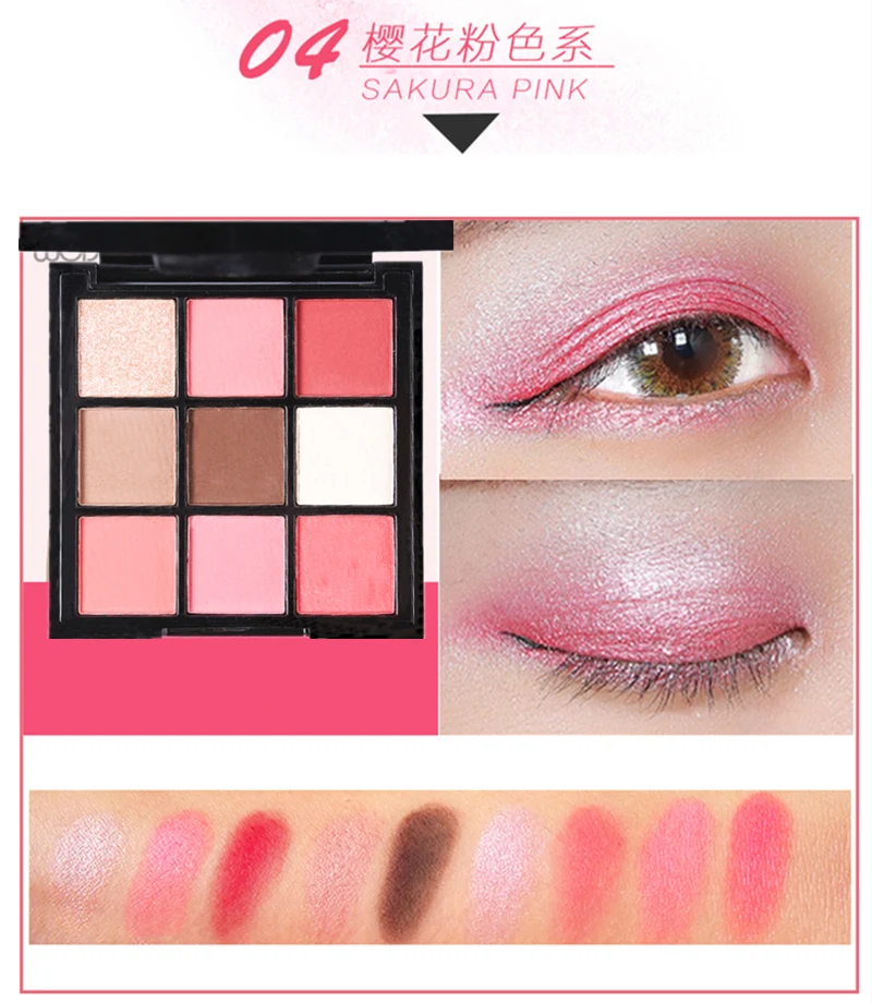 04 WODWOD Make Up Pallete 9 цветов Палитра теней для век Матовая мерцающая пудра Красные Тени для век Блеск водостойкая косметика - Цвет: 04
