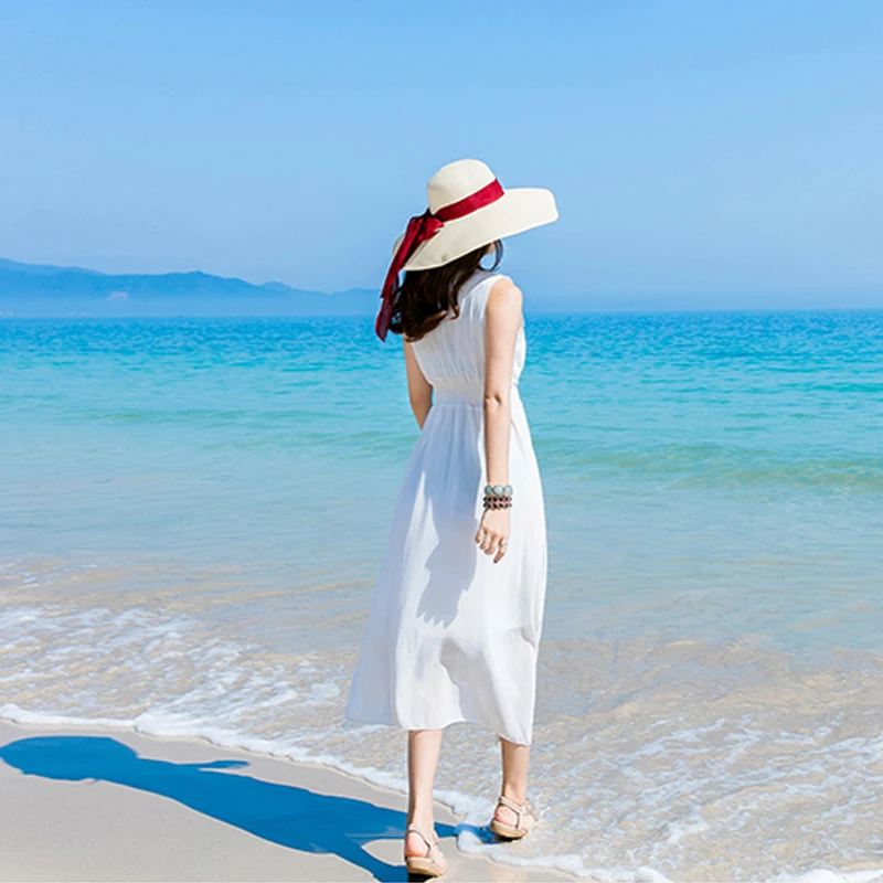 Ailegogo Summer Beach Solid Color Long Dress Women Sexy Ruffles Mid-calf Dresses Casual High Waist White Blue Red Yellow Vestido | Женская