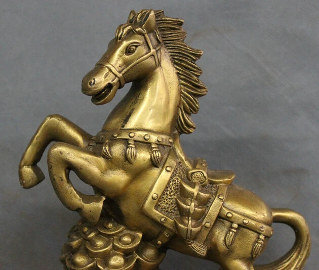 Zhx JP S0114 8 &quotКитайский Латунь Знак Сокровище Миску Лошадь На YuanBao Монета Статуя