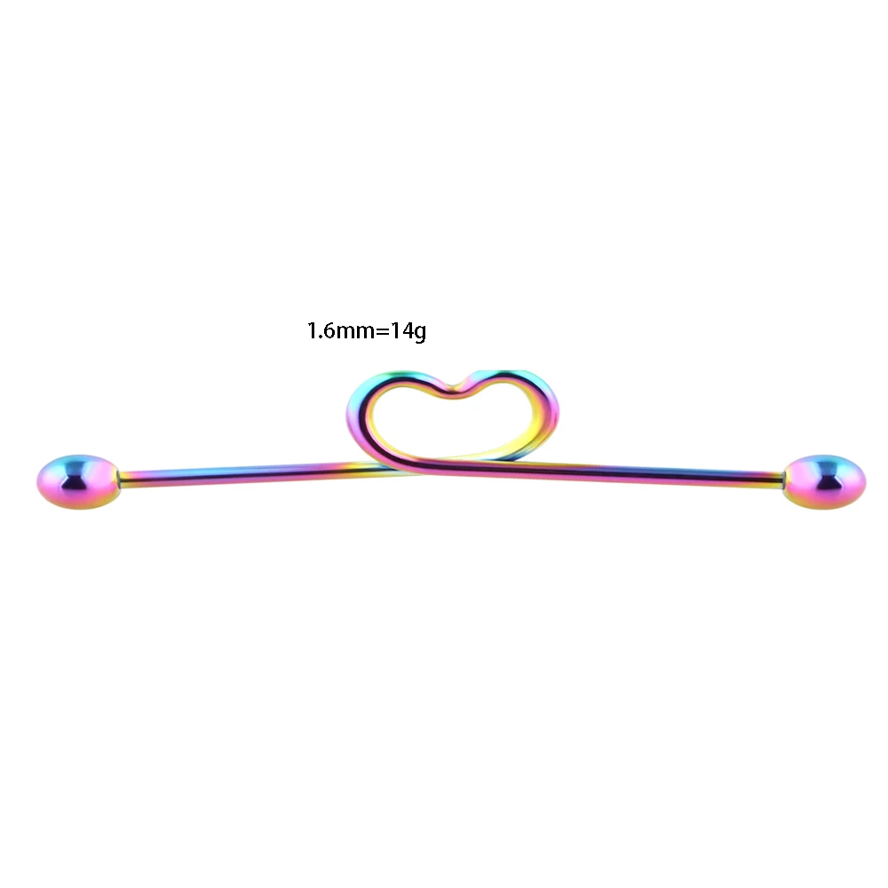 heart rainbow TIANCIFBYJS 14 г 1-8 шт нержавеющая сталь промышленные серьги-гантели сердце стрелка радуга ушной хрящ хеликс-раковины пирсинг ювелирные изделия - Окраска металла: heart rainbow