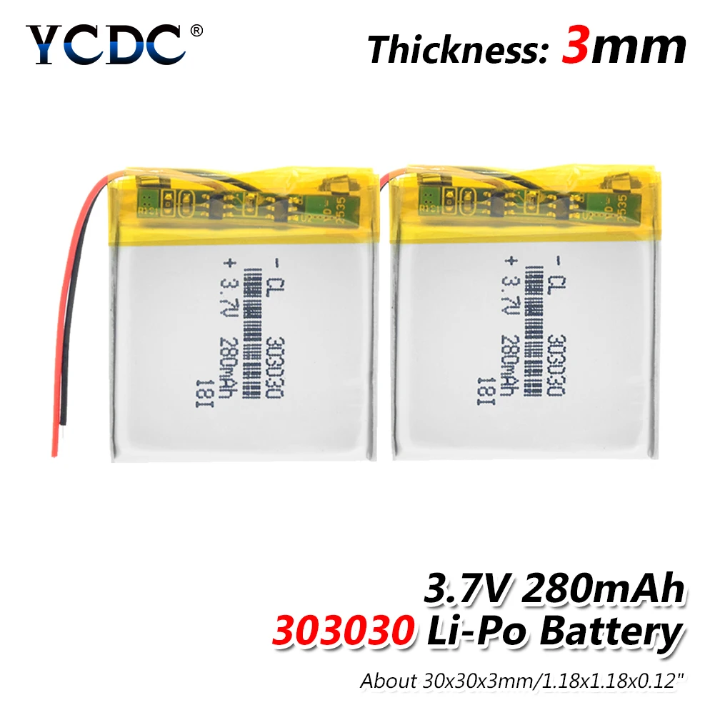 2 Pics Polymer 303030 033030 3.7V 280MAH Rechargeable Lithium Battery With PCM For MP3 MP4 MP5 GPS Headset Electric Toy Voice Recorder - Цвет: 2 Pics