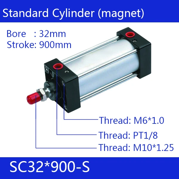 SC32*900-S Free shipping Standard air cylinders valve 32mm bore 900mm stroke single rod double acting pneumatic cylinder | Обустройство