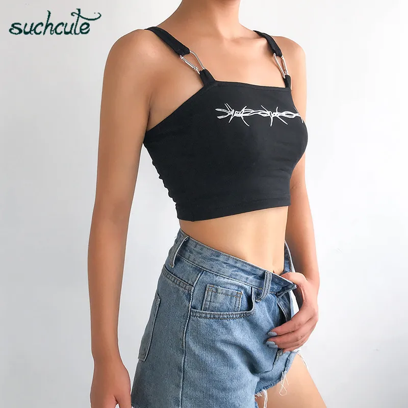 SUCHCUTE женская футболка с металлическим принтом, короткий топ, лето, уличная одежда, готика, Харадзюку, Повседневный корейский стиль, женские темы