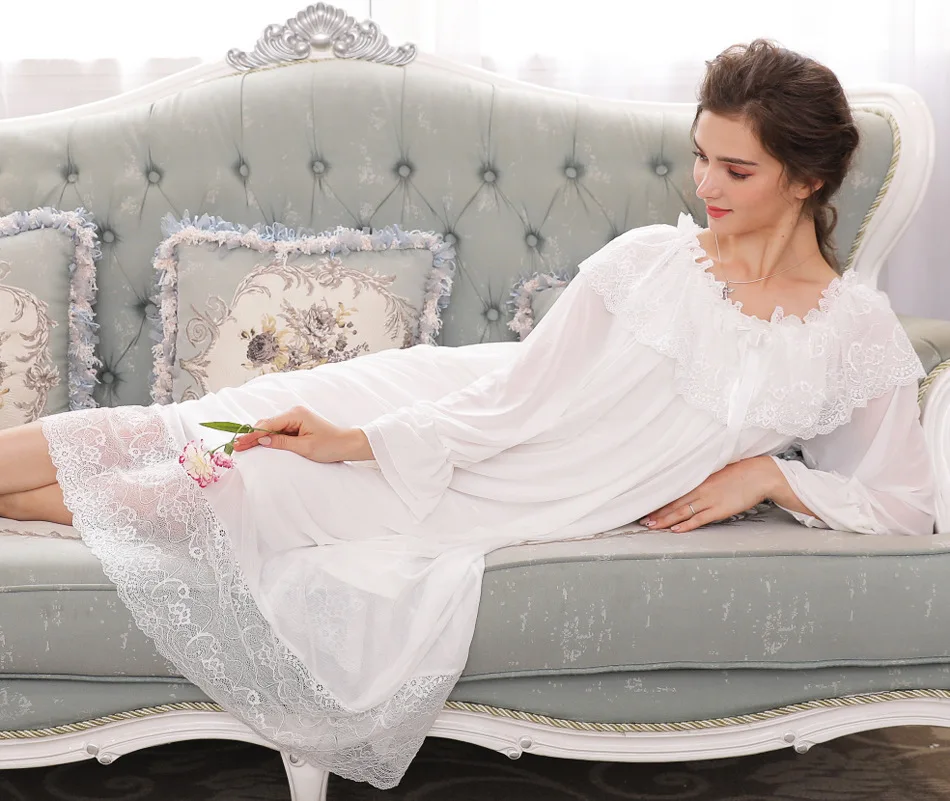 Женское длинное кружевное платье Palacess удобная ночная рубашка из модала с длинным