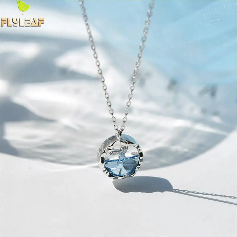 

Flyleaf Blue Crystal Sea Mermaid Tail Necklaces & Pendants For Women 925 Sterling Silver Student Girl Gift Fashion Jewelry