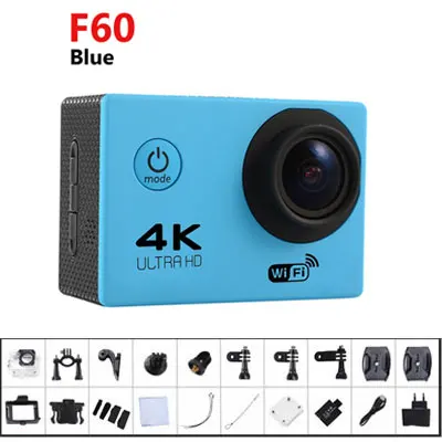 F60 blue Новейшая оригинальная Экшн-камера GOLDFOX SJ 4000, 4 K, Full HD, 4 K, wifi, экран 2,0 дюйма, мини-камера на шлем Go, водонепроницаемая, профессиональная спортивная DV камера 16 МП - Цвет: F60 blue