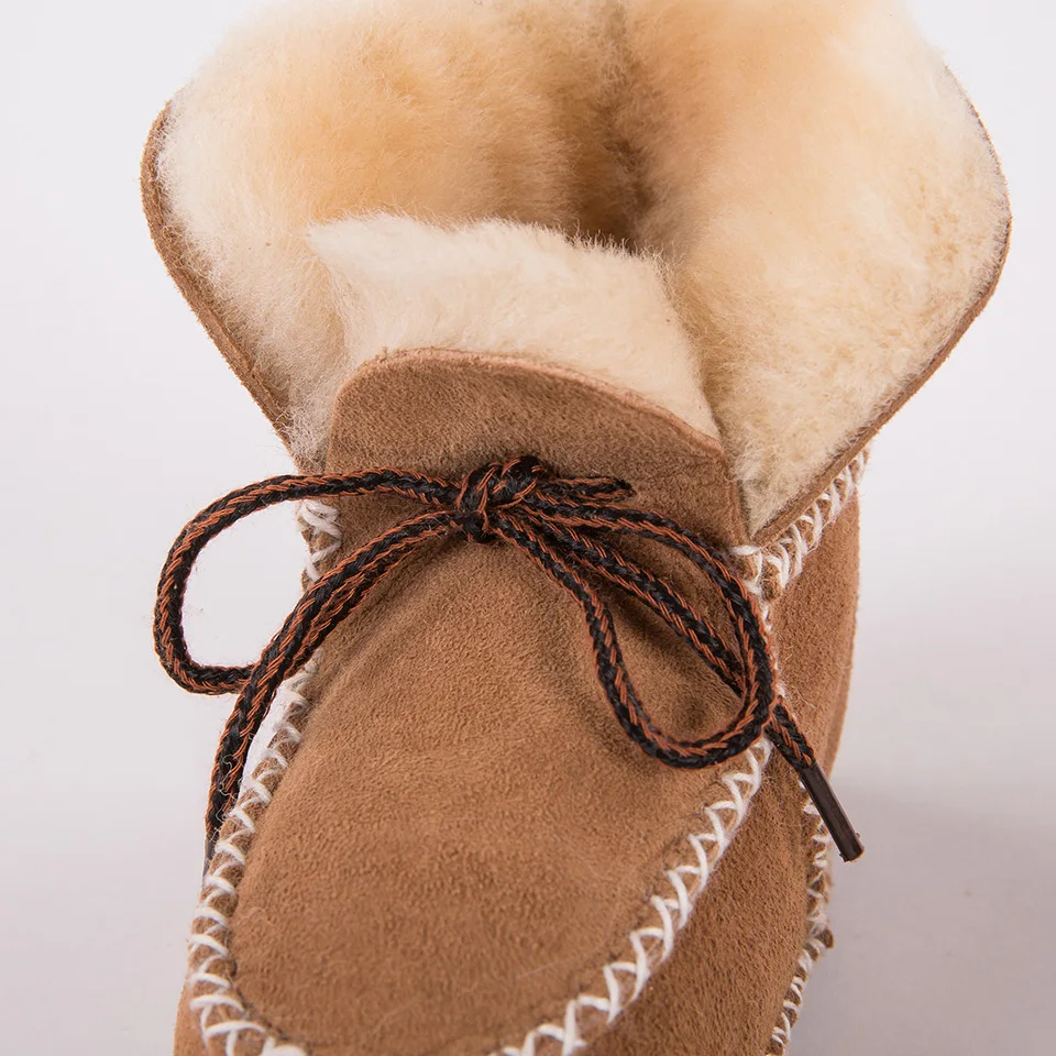 New Keep warm winter Genuine Leather Wool fur baby boy boots toddler girls soft Moccasins shoes with plush Sheepskin booties