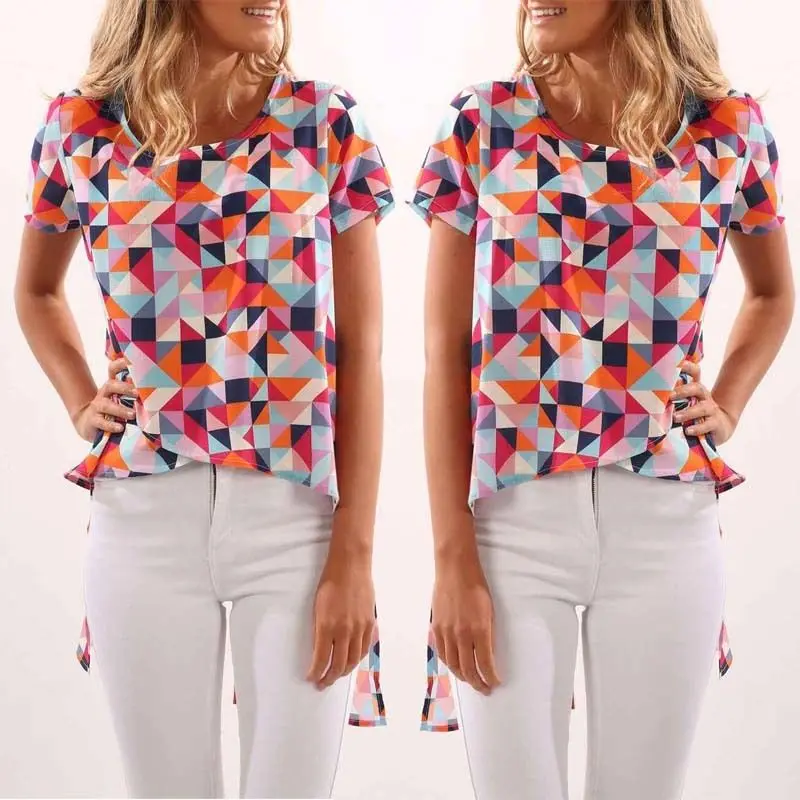 Женская Свободная блузка с коротким рукавом и круглым вырезом|loose blouse|blouses summerblouses