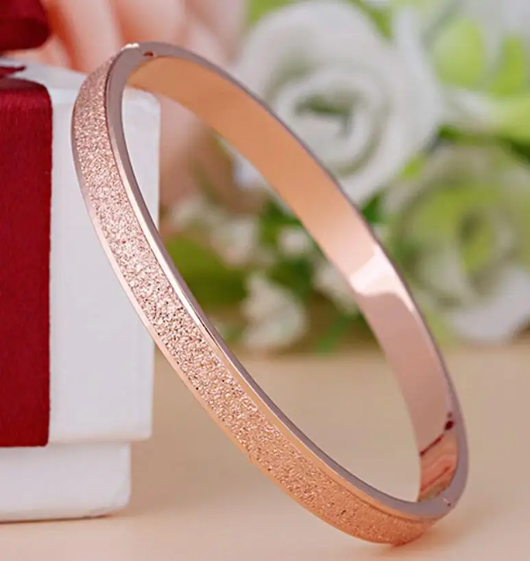 rose gold Распродажа, 1 шт., новинка, корейская мода, двойной круг, женские браслеты, скраб, розовое золото, браслет для девочек, свадебные ювелирные аксессуары - Окраска металла: rose gold