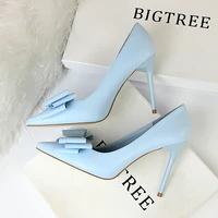 sweet butterfly knot shallow high heels shoes new arrival pointed toe fashion women pumps sexy side cut outs womens party shoes