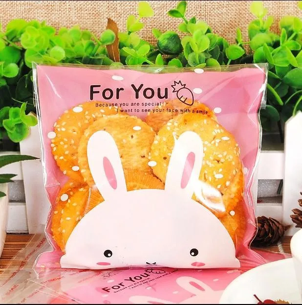 

Baking Tools 100pcs/lot Cute Rabbit Cookie Packaging Bags Plastic Wedding Gift Snack Candy Macaron Bags 10cm*10cm