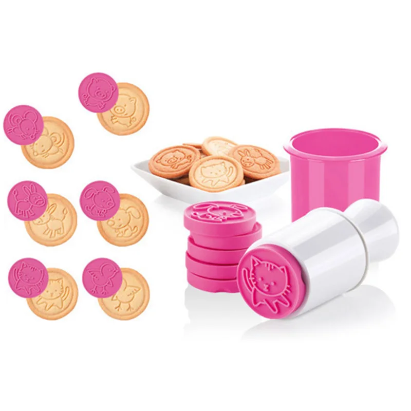 Pink 6 шт./компл. Рождественская елка трафареты для нарезки печенья прессформы 3D Мультяшные печати печенья бисквит Фондант Формочки Для Выпекания кексов, GQ999 - Цвет: Pink