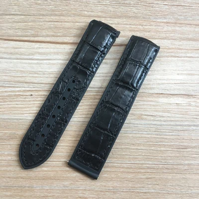 Black 2 no buckle 20 мм 22 мм темно-синий черный коричневый резиновый ремешок с кожаным ремешком для часов OMEGA Planet Ocean Seamaster 300 Speedmaster браслет - Цвет ремешка: Black 2 no buckle
