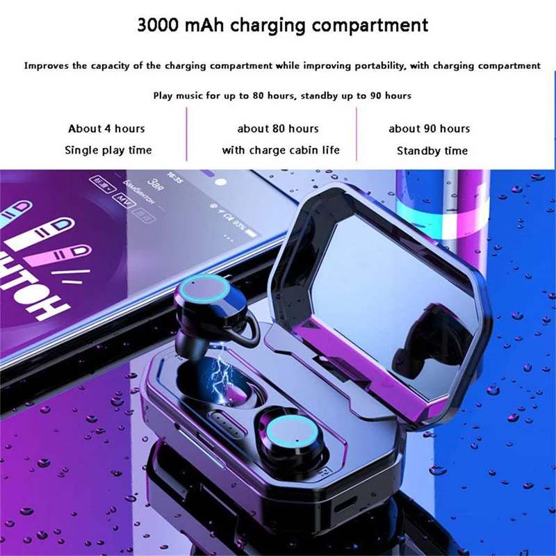 G02 TWS 5,0 Bluetooth 9D стерео наушники беспроводные наушники IPX7 водонепроницаемые наушники 3300 мАч зарядная коробка с разъемом питания