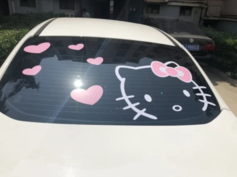 Милый hello kitty мультфильм автомобиль двигатели капот виниловая наклейка розовый сердце 1 шт