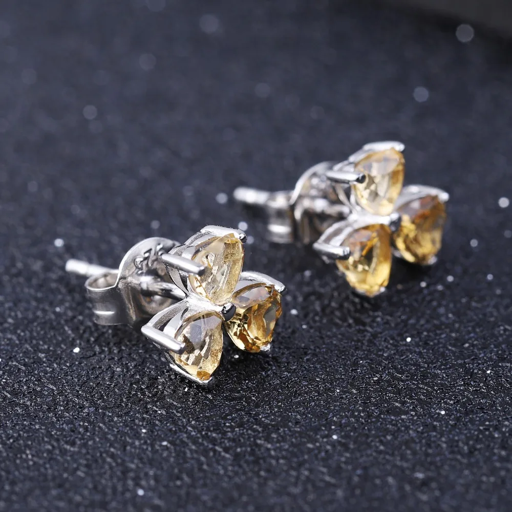 GEM'S балетные 925 пробы, серебряные серьги-гвоздики с клевером, 1.43Ct, натуральный цитрин, драгоценный камень, серьги в форме сердца для женщин, хорошее ювелирное изделие