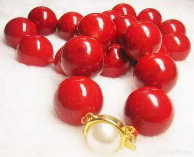 

Fast SHIPPING 12mm Red Coral Beads Yellow natural Clasp Necklace