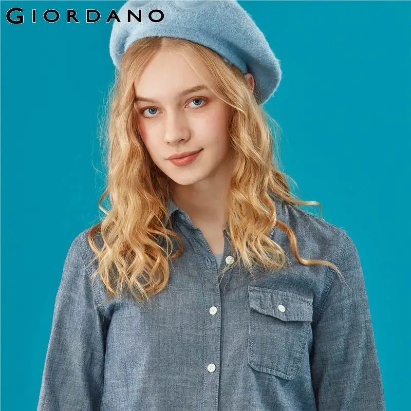 Giordano .женская хлопковая рубашка платье с длинными рукавами данная модель имеет