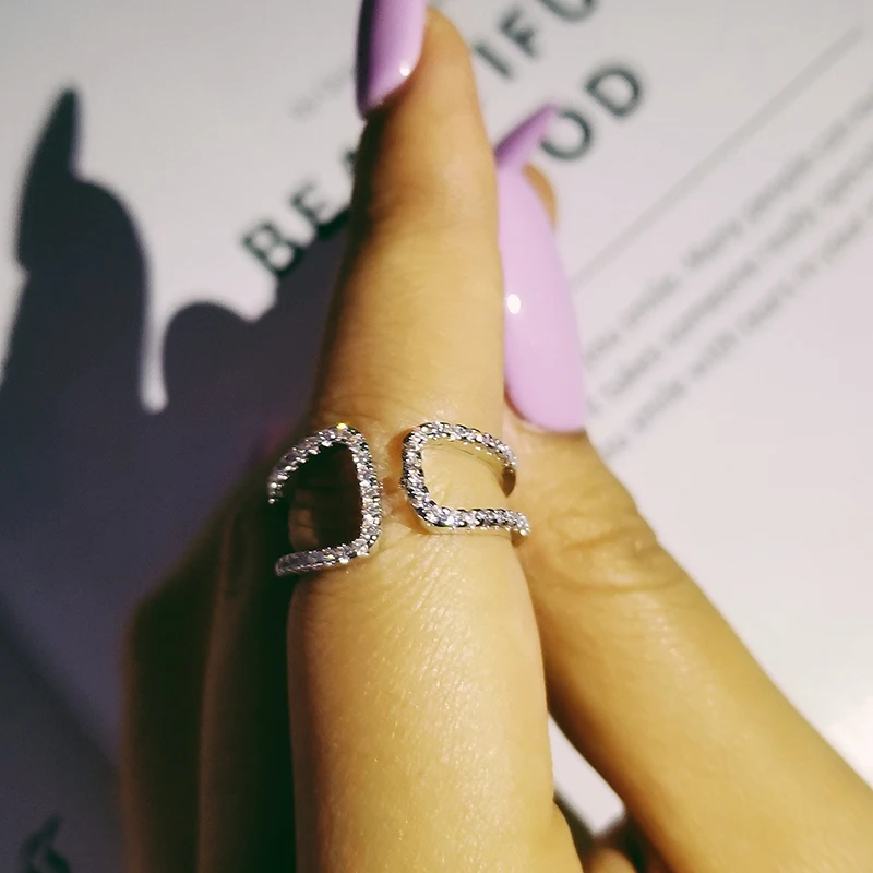 Серебро/золото Цвет Черный Цирконий bague anel promise модные регулируемые Открытые Кольца для женщин палец ювелирных изделий R4674