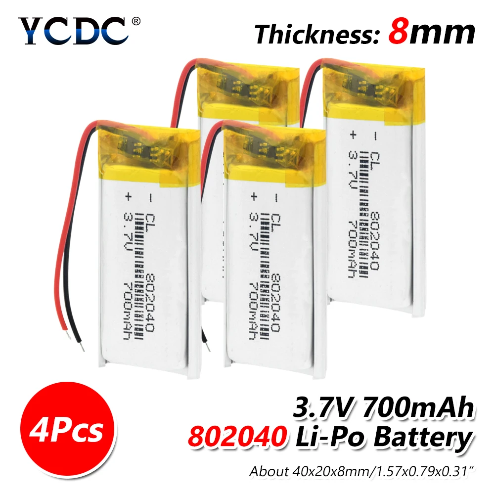 4 pieces 1/2/4x3,7 v Перезаряжаемые 802040 литий ионный полимерный Дополнительный внешний аккумулятор, литиевые батареи Pcb заряда защита литий-полимерный аккумулятор 700 мАч Замена сотовый телефон - Цвет: 4 pieces