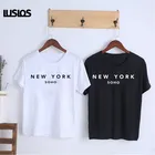 Футболка LUSLOS с надписью NEW YORK SOHO женская, Повседневная рубашка с коротким рукавом, уличная одежда в стиле Харадзюку, белый и черный цвета, на лето