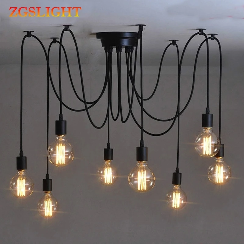 Винтажная люстра E27 в стиле лофт Регулируемый потолочный светильник сделай сам