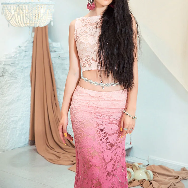 Новый костюм для танца живота женский элегантный розовый/розово красный