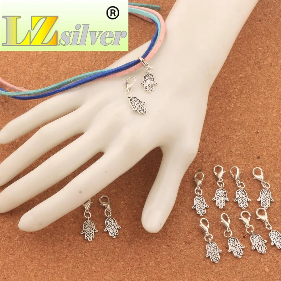 

100ps 29.2x10.2mm zinc alloy Hamsa Hand Fatima Religious Clasp European Lobster Trigger Clip On Charm Beads C376