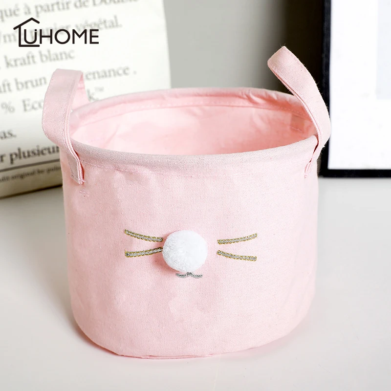 Складная корзина для хранения кошачьих шариков Kawaii из хлопка и льна|Корзины