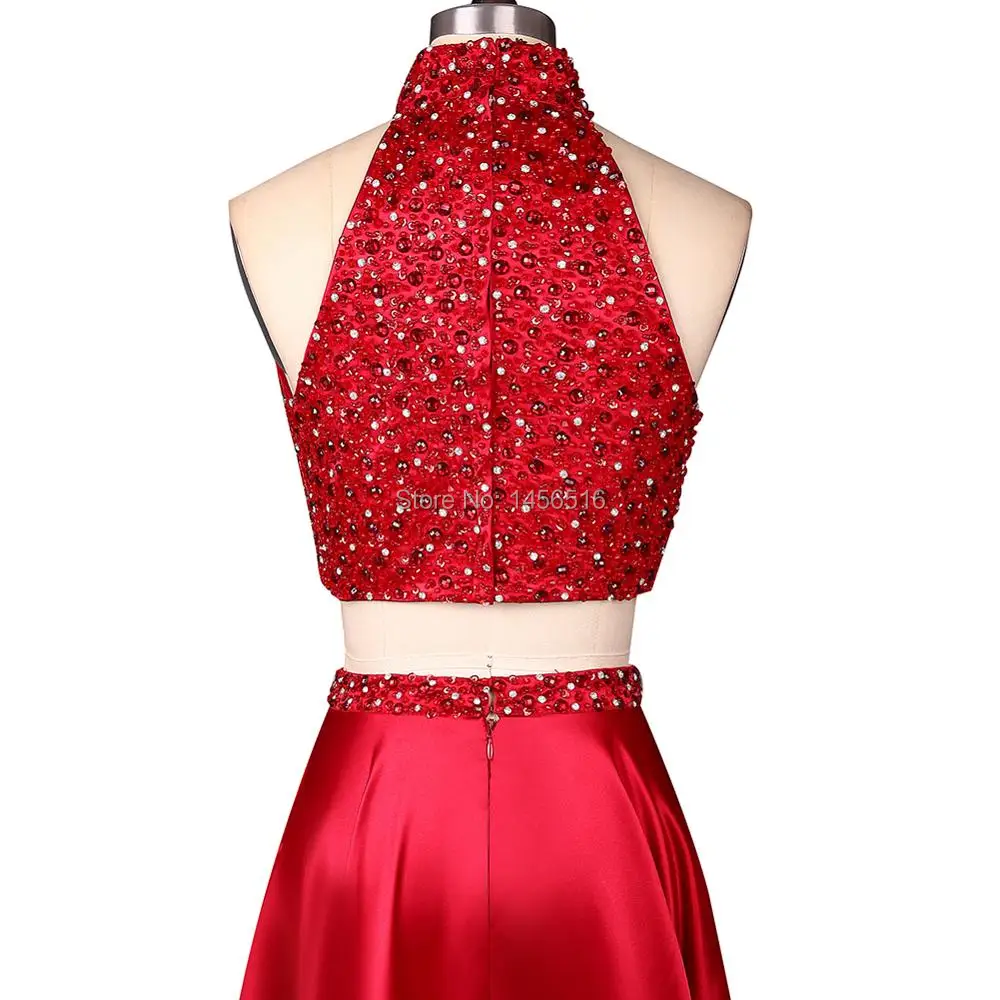 

Sexy Two Pieces Gold Sequins Prom Dresses High Neck Keyhole Back A-line Vestido Longo Evening Gowns 06204W