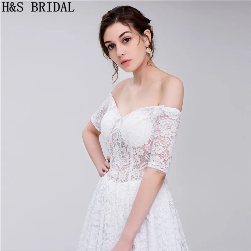 H &amp S свадебное кружевное платье с открытыми плечами vestido de noiva Короткое рукавами
