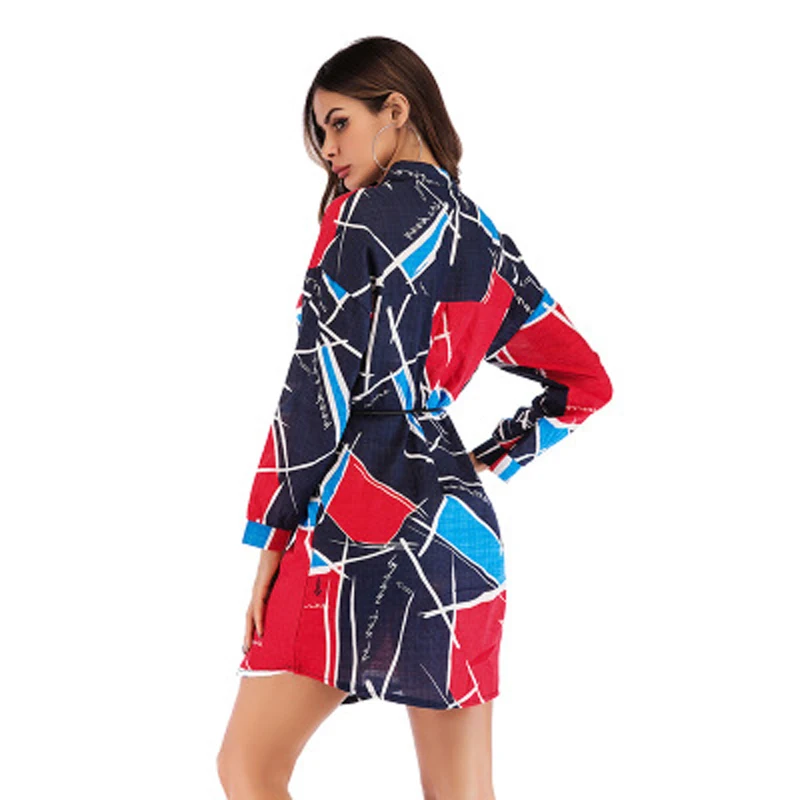 2019 весенне летнее женское Повседневное платье с геометрическим принтом рубашка