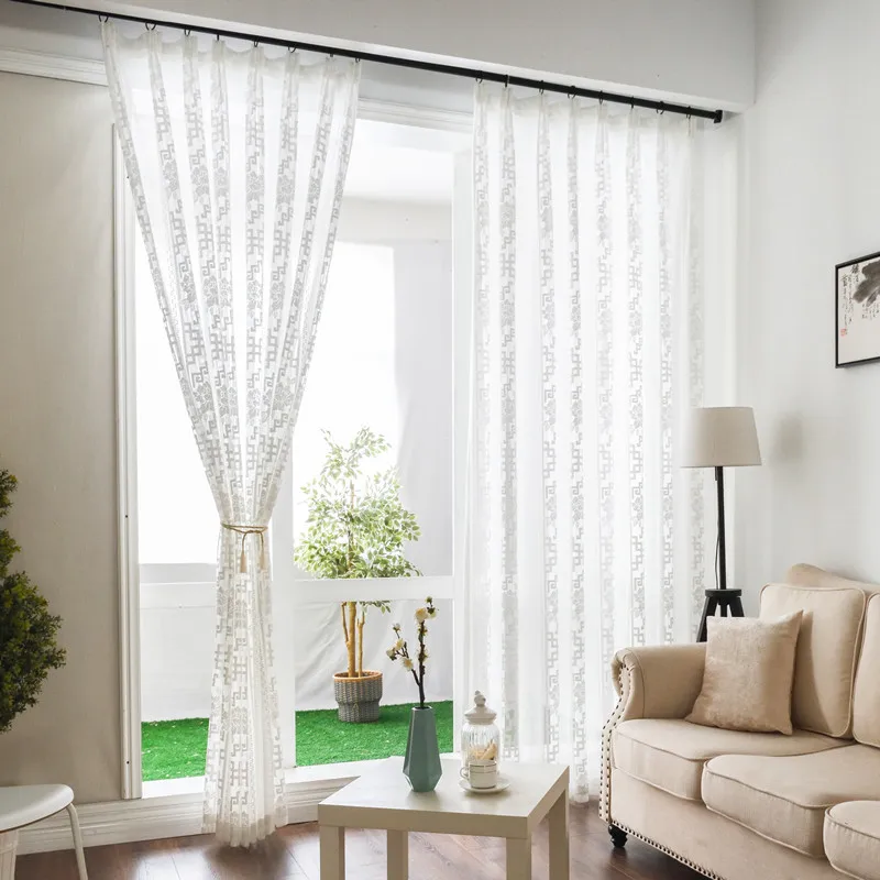 Китайский занавес кружева для гостиной жаккардовая основа трикотажная белая