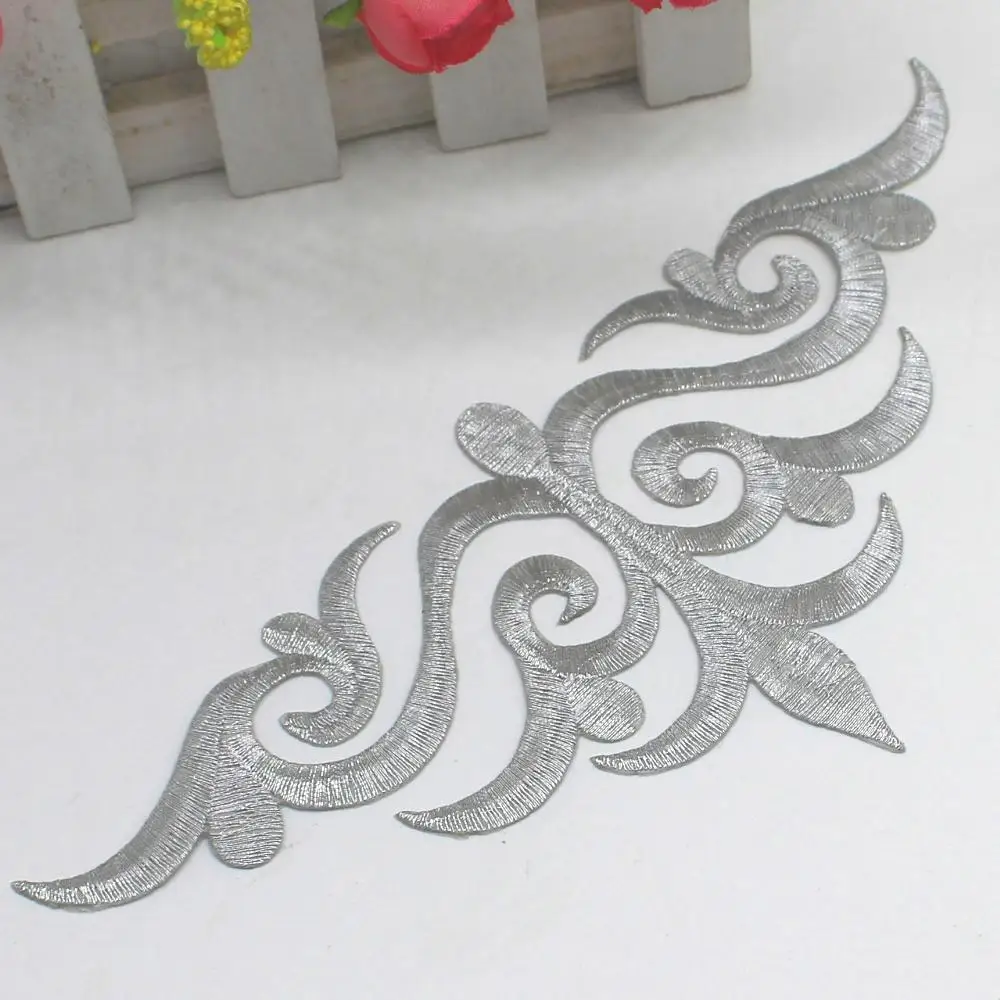 Silver YACKALASI, 5 шт./лот, золотая вышивка, аппликация, косплей костюм, нашивки, 3D, золото и серебро, железо, Венеция, отделка, 21*9,5 см - Цвет: Silver