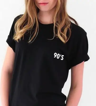 

Женская футболка с буквенным принтом 90-х, хлопковая Повседневная забавная рубашка для женщин, черная футболка, хипстерская уличная футболк...