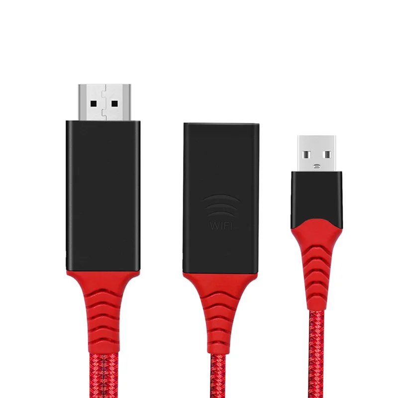 Красный 2в1 беспроводной WiFi зеркальный кабель литой телефон в HDMI ТВ конвертер HD ТВ адаптер для iPhone XS MAX Xiaomi huawei Android Windows - Цвет: Красный