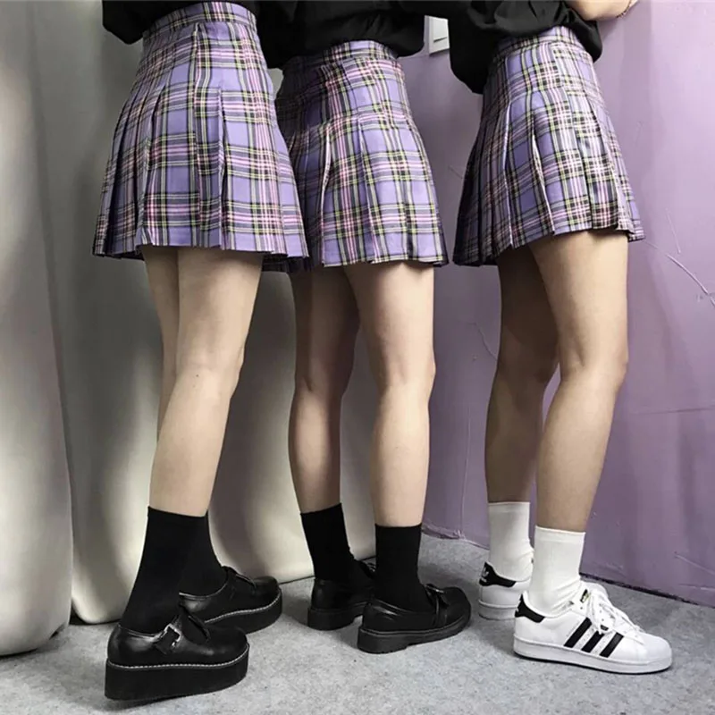 Harajuku Kawaii фиолетовая юбка с высокой талией Женская корейская мода плиссированная