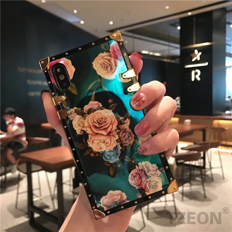 2 CC Camellia чехол для телефона IPhone XSmax XR XS X 8 8Plus 7 7Plus 6S 6Plus цветочный синий луч квадратный заклепки ретро розетка Крышка - Цвет: 2