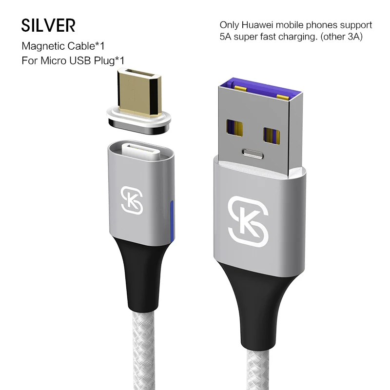 Silver for micro Магнитные кабели 3 в 1 Micro usb type C 5A 3A супер быстрая зарядка для iphone huawei P10 20 honor мобильный телефон данных SIKAI QC 4,0 - Цвет: Silver for micro
