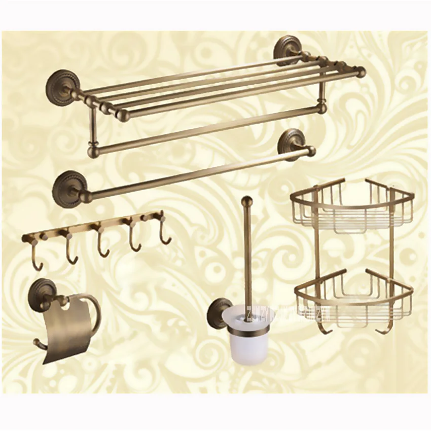 

Luxury Brass Bathroom Hardware 6 Combination Discount Package Towel Holder Paper Shelf Hook Brush Bathroom Accessories AST3280