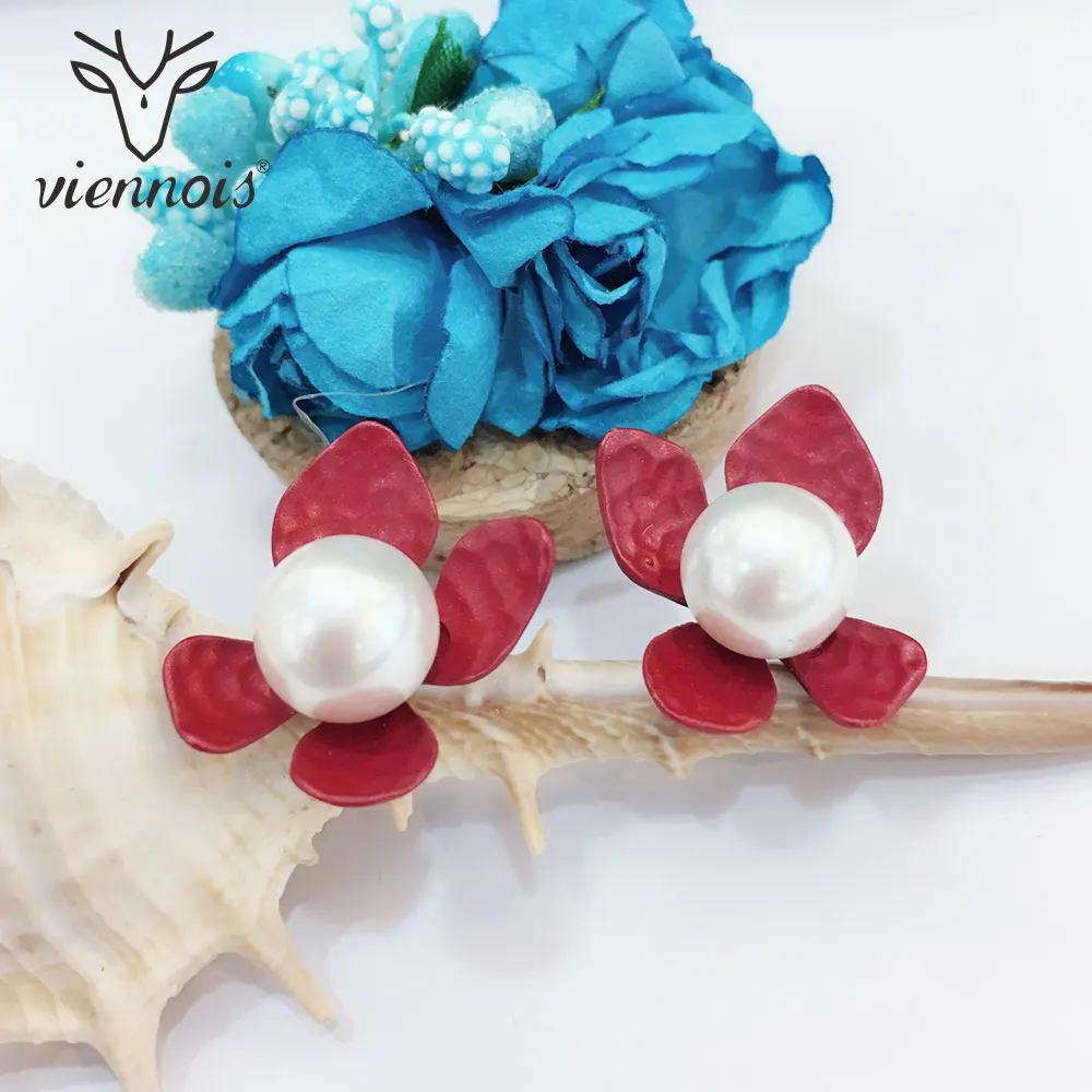 Viennois темно-синий/красный цвет цветок серьги гвоздики для женщин Имитация Жемчуга