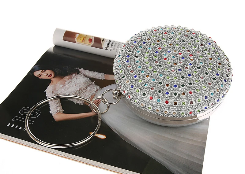 Round ball Evening Bag luxury rhinestone Purse clutch Colorful Diamond Wedding Clutches Gold Silver chains Handbags ZD1307