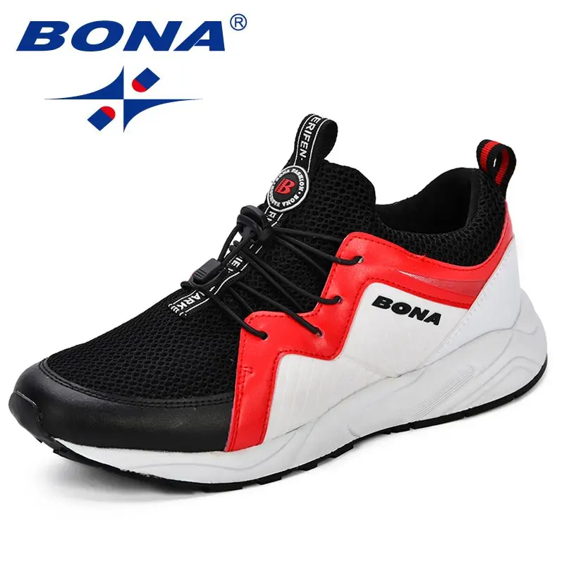WHITE BLACK RED BONA/мужская спортивная обувь; коллекция года; брендовые дышащие кроссовки для бега; zapatillas hombre; Высококачественная Мужская обувь; кроссовки для тренировок; Уличная обувь - Цвет: WHITE BLACK RED